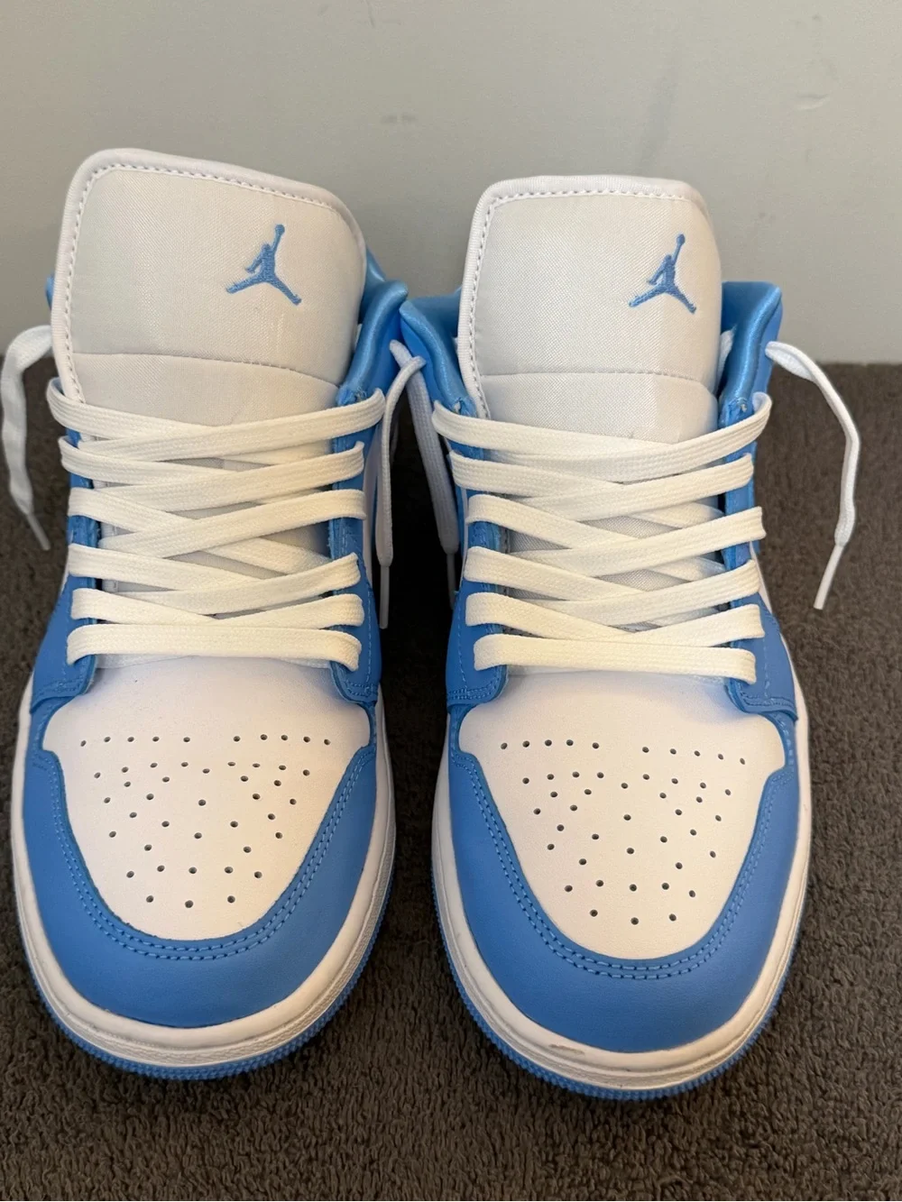 Nike Air Jordan 1 Low in men’s size 10 1/2. In the University Blue/ White